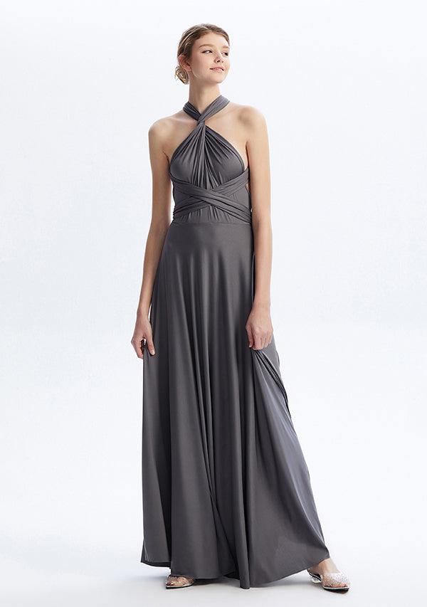 Grey Maxi Charcoal Infinity Dress Women's Outfit: Charcoal Open Cardigan, Grey Slit Maxi Dress Grey Maxi Charcoal Infinity Dress Women's Outfit: Charcoal Open Cardigan, Grey Slit Maxi Dress